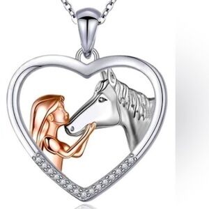 NEW Elegant Silver Horse with girl Heart Necklace NWT